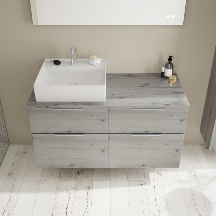 burgbad Eqio Waschtischkombination mit Keramik-Aufsatzwaschtisch 120 cm, links, mit Griff G0146