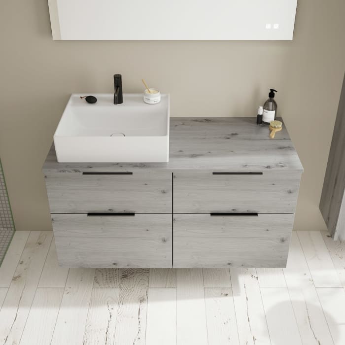 burgbad Eqio Waschtischkombination mit Keramik-Aufsatzwaschtisch 120 cm, links, mit Griff G0200