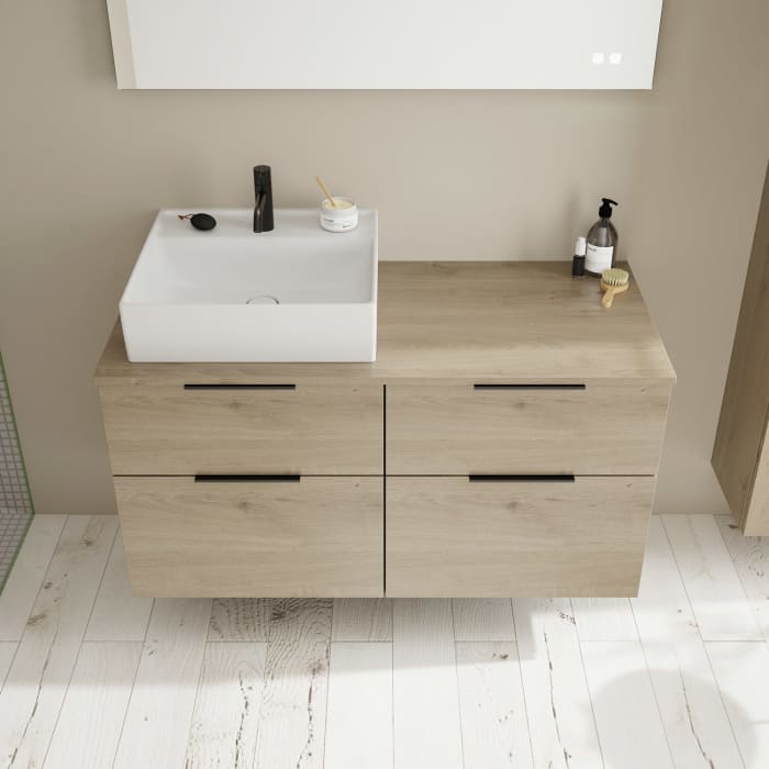 burgbad Eqio Waschtischkombination mit Keramik-Aufsatzwaschtisch 120 cm, links, mit Griff G0200