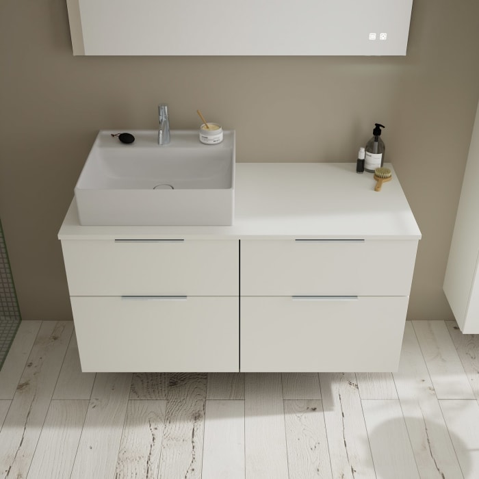 burgbad Eqio Waschtischkombination mit Keramik-Aufsatzwaschtisch 120 cm, links, mit Griff G0146