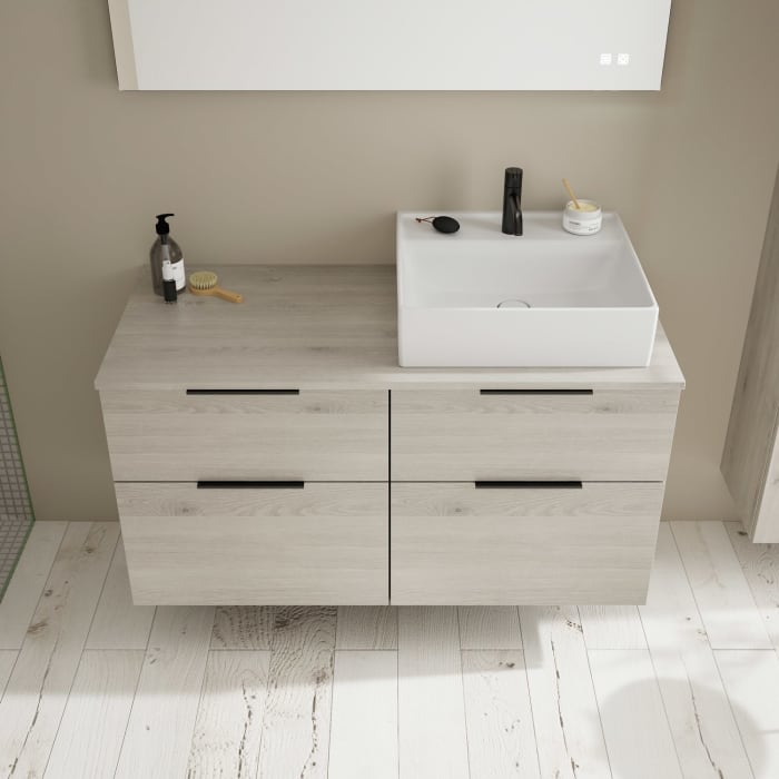 burgbad Eqio Waschtischkombination mit Keramik-Aufsatzwaschtisch 120 cm, rechts, mit Griff G0200