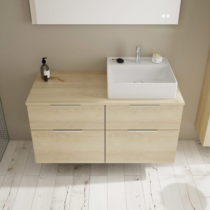 burgbad Eqio Waschtischkombination mit Keramik-Aufsatzwaschtisch 120 cm, rechts, mit Griff G0146