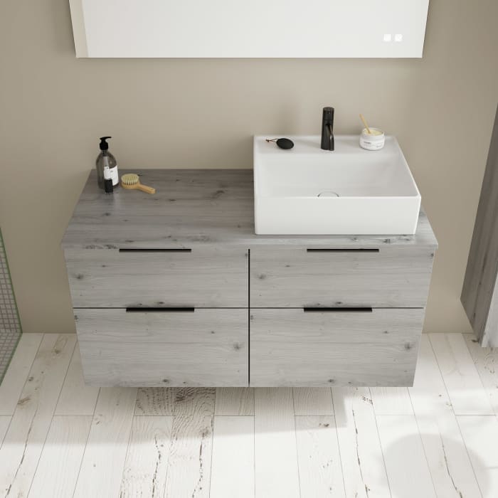 burgbad Eqio Waschtischkombination mit Keramik-Aufsatzwaschtisch 120 cm, rechts, mit Griff G0200