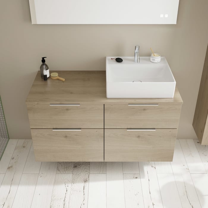 burgbad Eqio Waschtischkombination mit Keramik-Aufsatzwaschtisch 120 cm, rechts, mit Griff G0146