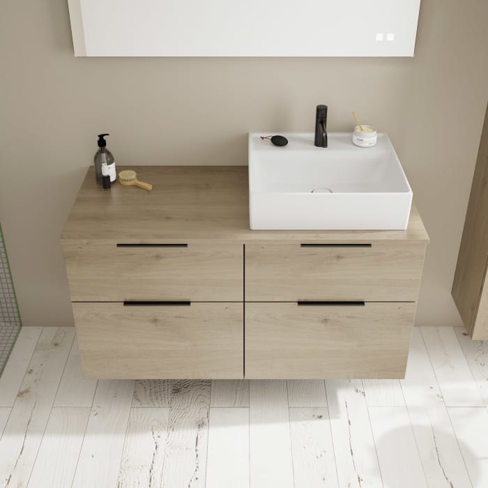 burgbad Eqio Waschtischkombination mit Keramik-Aufsatzwaschtisch 120 cm, rechts, mit Griff G0200