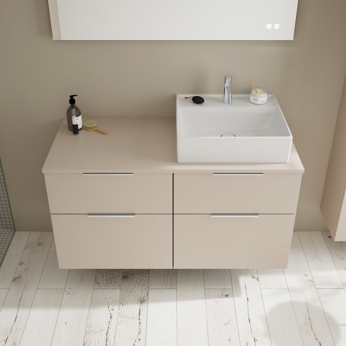 burgbad Eqio Waschtischkombination mit Keramik-Aufsatzwaschtisch 120 cm, rechts, mit Griff G0146