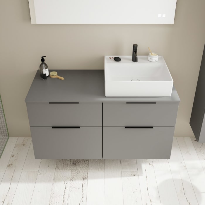 burgbad Eqio Waschtischkombination mit Keramik-Aufsatzwaschtisch 120 cm, rechts, mit Griff G0200