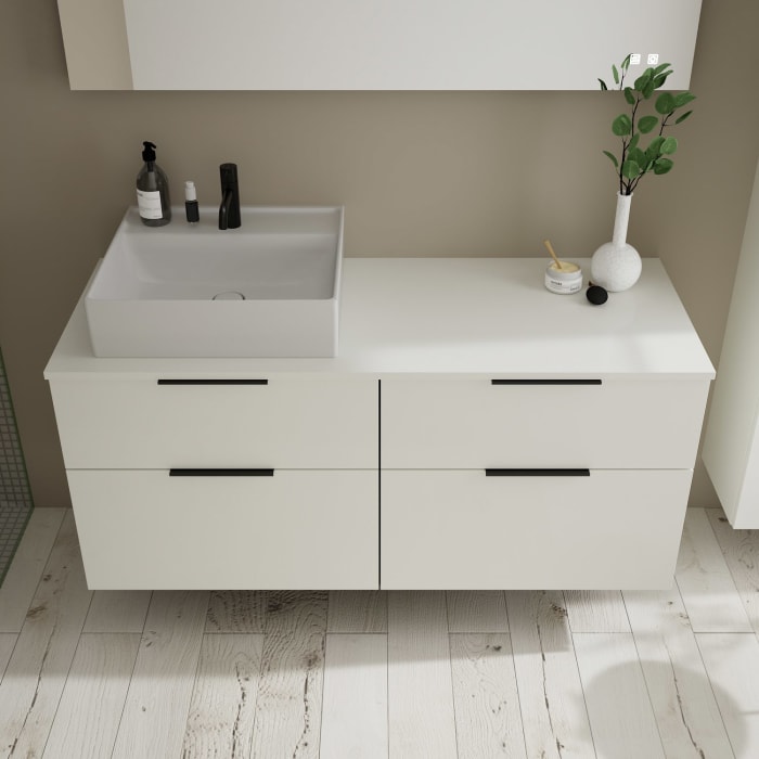 burgbad Eqio Waschtischkombination mit Keramik-Aufsatzwaschtisch 140 cm, links, mit Griff G0200