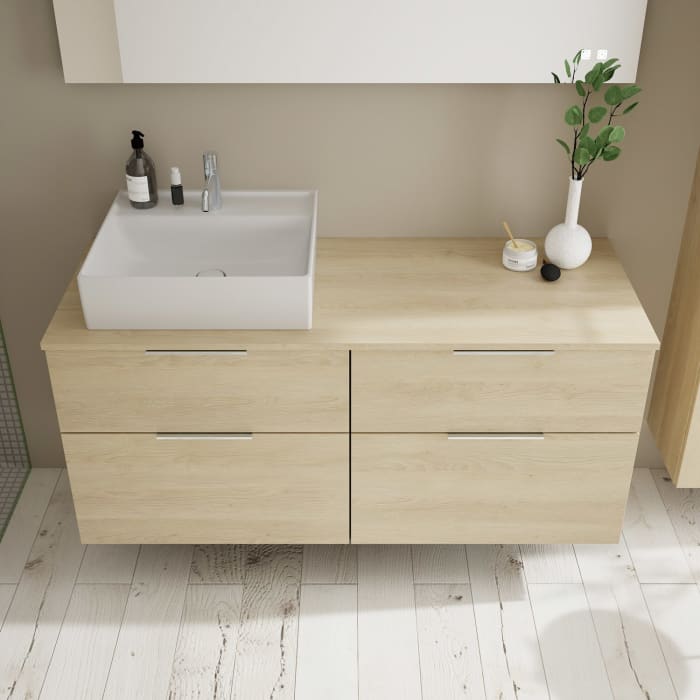 burgbad Eqio Waschtischkombination mit Keramik-Aufsatzwaschtisch 140 cm, links, mit Griff G0146