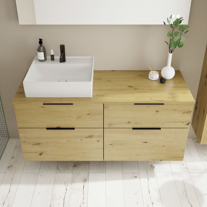 burgbad Eqio Waschtischkombination mit Keramik-Aufsatzwaschtisch 140 cm, links, mit Griff G0200