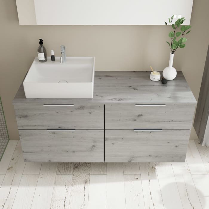 burgbad Eqio Waschtischkombination mit Keramik-Aufsatzwaschtisch 140 cm, links, mit Griff G0146