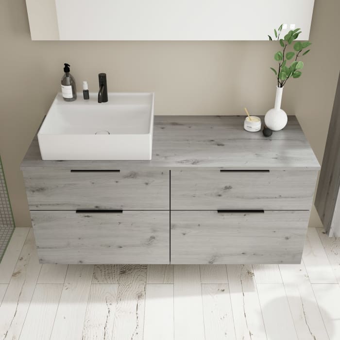 burgbad Eqio Waschtischkombination mit Keramik-Aufsatzwaschtisch 140 cm, links, mit Griff G0200