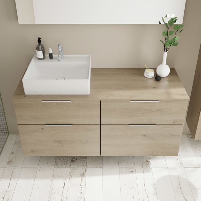 burgbad Eqio Waschtischkombination mit Keramik-Aufsatzwaschtisch 140 cm, links, mit Griff G0146