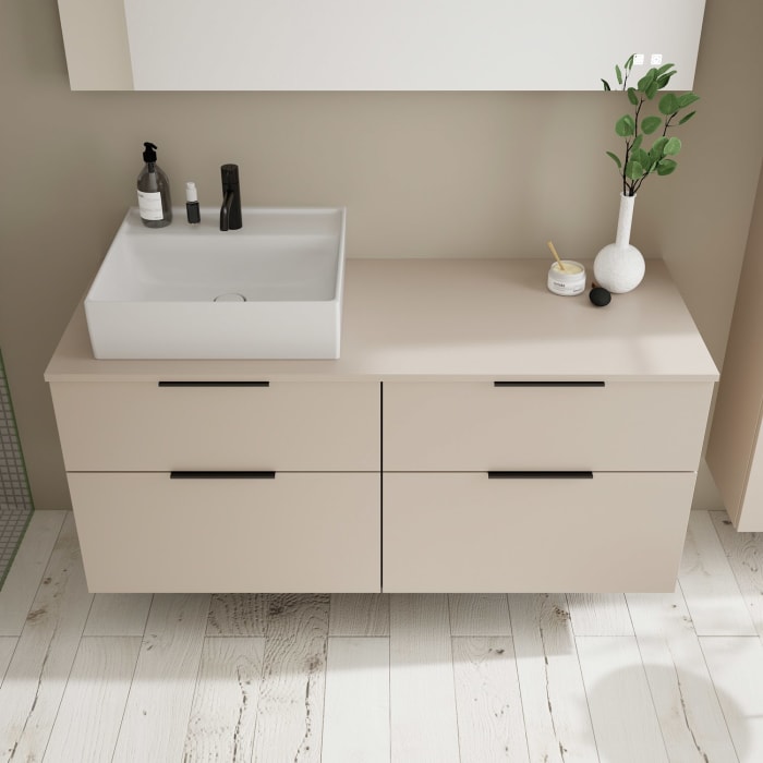 burgbad Eqio Waschtischkombination mit Keramik-Aufsatzwaschtisch 140 cm, links, mit Griff G0200