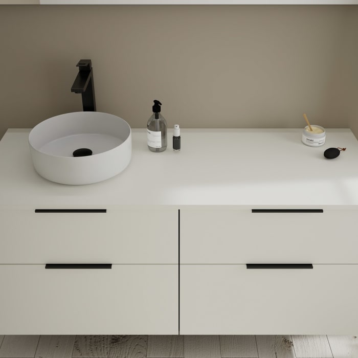 burgbad Eqio Waschtischkombination mit Keramik-Aufsatzwaschtisch 140 cm, links, mit Griff G0200