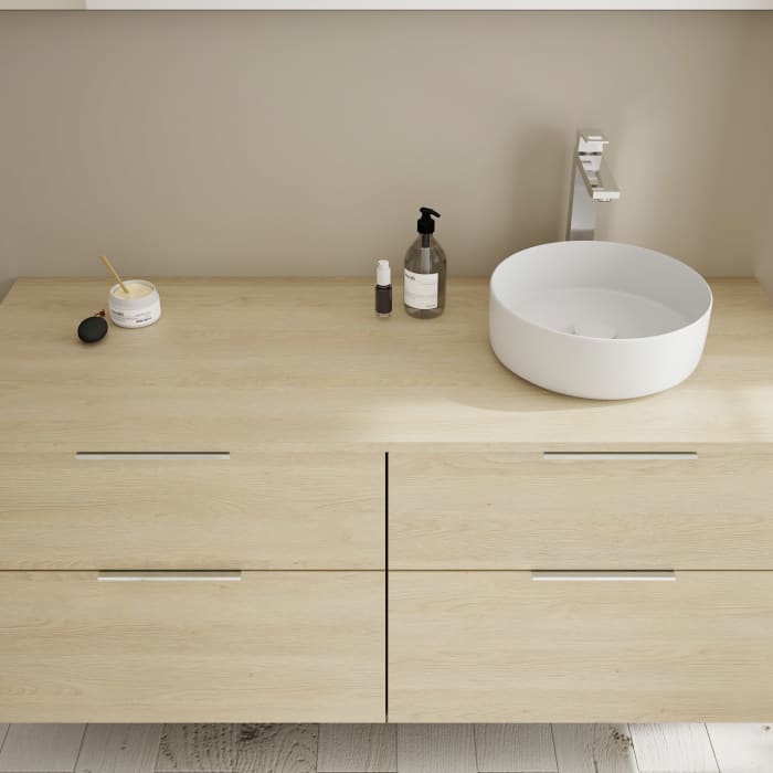 burgbad Eqio Waschtischkombination mit Keramik-Aufsatzwaschtisch 140 cm, rechts, mit Griff G0146