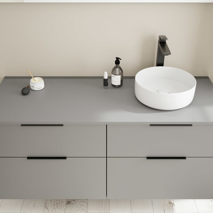 burgbad Eqio Waschtischkombination mit Keramik-Aufsatzwaschtisch 140 cm, rechts, mit Griff G0200