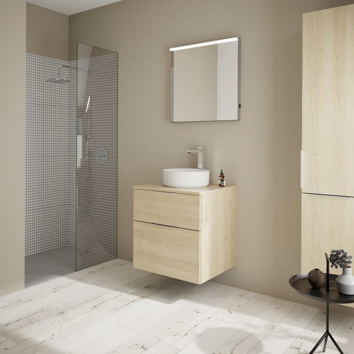 burgbad Eqio Waschtischkombination mit Keramik-Aufsatzwaschtisch 60 cm, Griff G0146