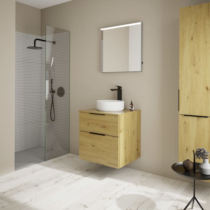 burgbad Eqio Waschtischkombination mit Keramik-Aufsatzwaschtisch 60 cm, Griff G0200