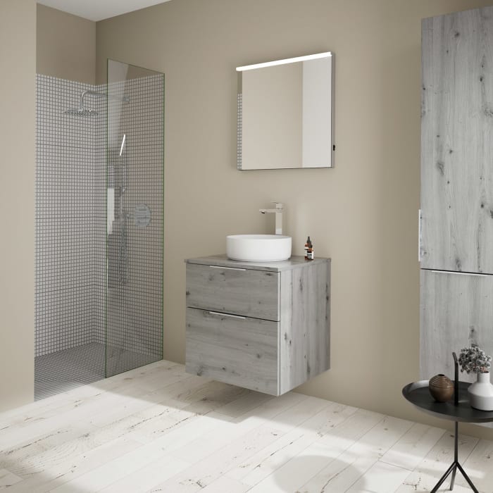 burgbad Eqio Waschtischkombination mit Keramik-Aufsatzwaschtisch 60 cm, Griff G0146