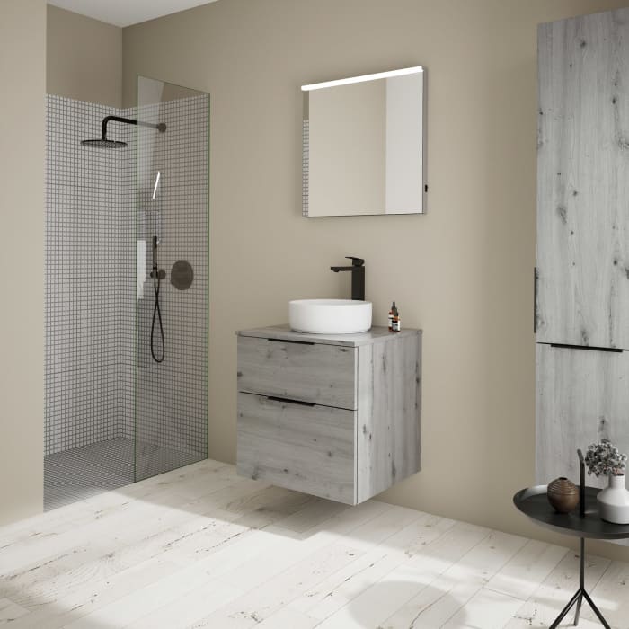 burgbad Eqio Waschtischkombination mit Keramik-Aufsatzwaschtisch 60 cm, Griff G0200