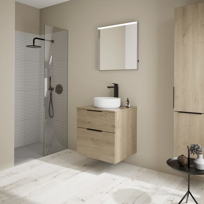 burgbad Eqio Waschtischkombination mit Keramik-Aufsatzwaschtisch 60 cm, Griff G0200