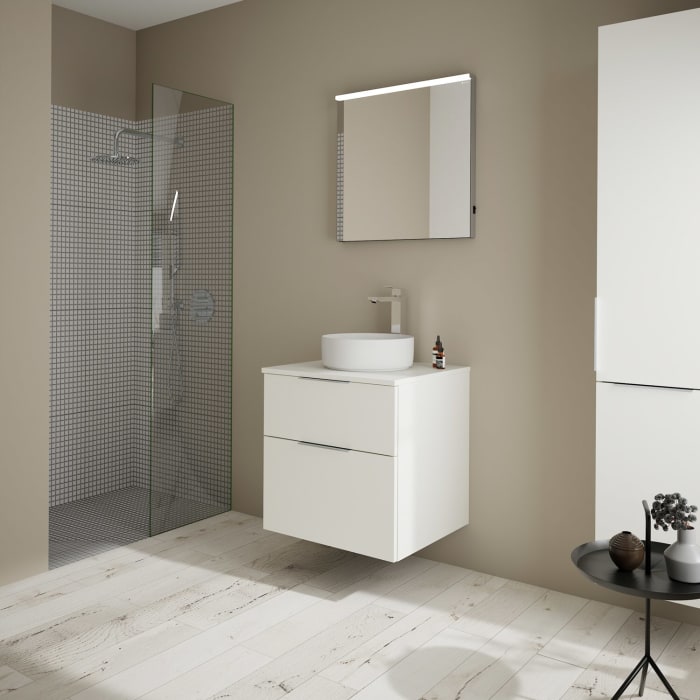 burgbad Eqio Waschtischkombination mit Keramik-Aufsatzwaschtisch 60 cm, Griff G0146