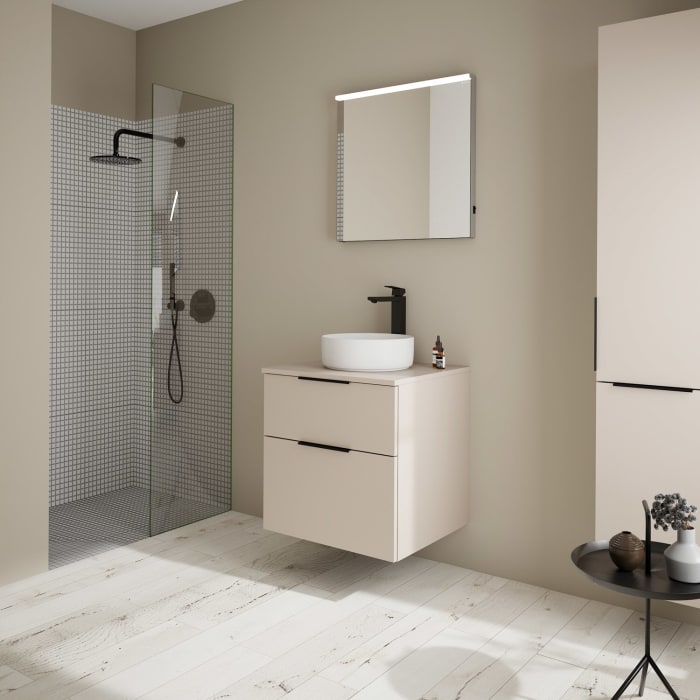 burgbad Eqio Waschtischkombination mit Keramik-Aufsatzwaschtisch 60 cm, Griff G0200