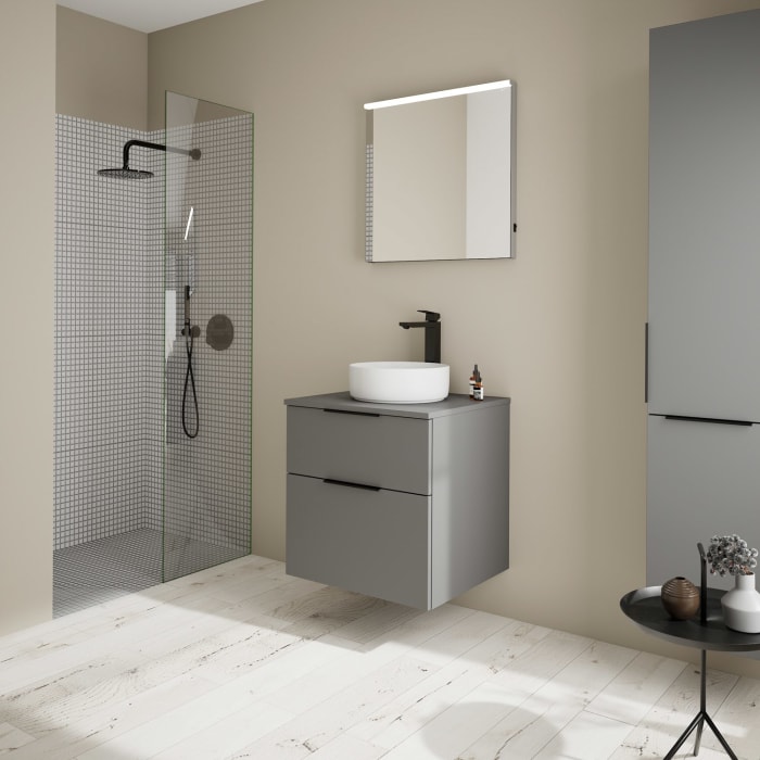 burgbad Eqio Waschtischkombination mit Keramik-Aufsatzwaschtisch 60 cm, Griff G0200