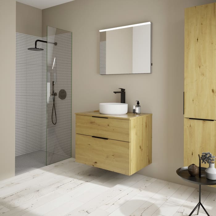 burgbad Eqio Waschtischkombination mit Keramik-Aufsatzwaschtisch 80 cm, mit Griff G0146