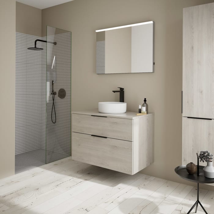 burgbad Eqio Waschtischkombination mit Keramik-Aufsatzwaschtisch 90 cm, mit Griff G0200