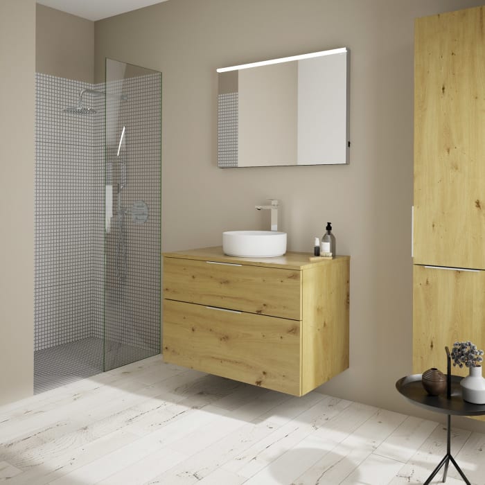 burgbad Eqio Waschtischkombination mit Keramik-Aufsatzwaschtisch 90 cm, mit Griff G0146