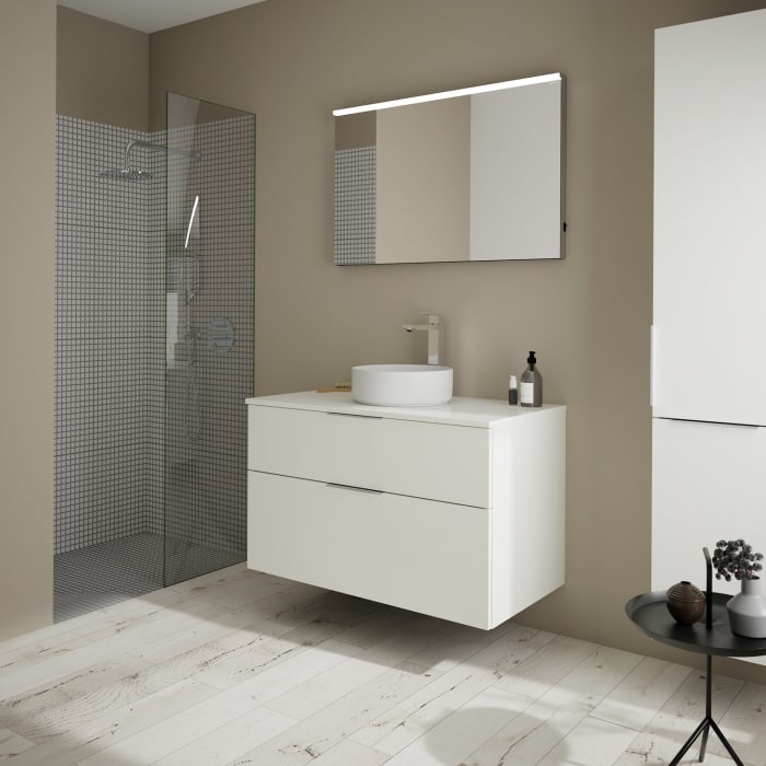 burgbad Eqio Waschtischkombination mit Keramik-Aufsatzwaschtisch 100 cm, mit Griff G0146