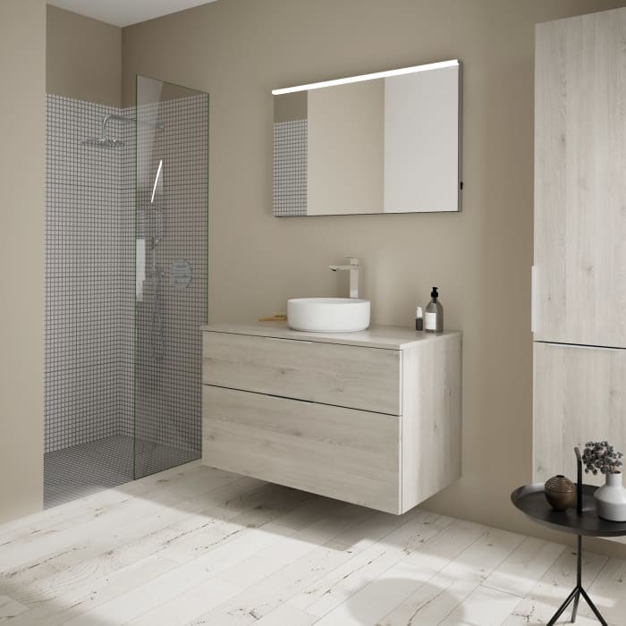 burgbad Eqio Waschtischkombination mit Keramik-Aufsatzwaschtisch 100 cm, mit Griff G0146