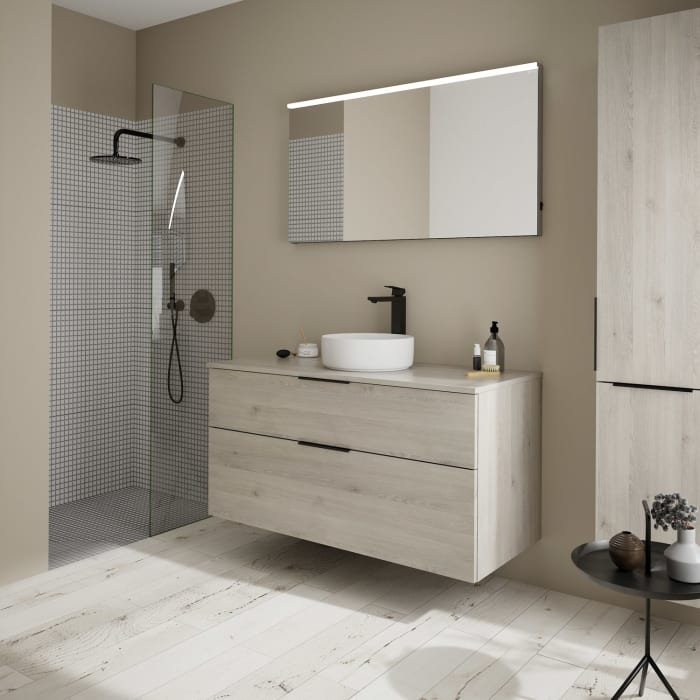 burgbad Eqio Waschtischkombination mit Keramik-Aufsatzwaschtisch 120 cm, mit Griff G0200