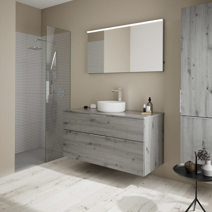 burgbad Eqio Waschtischkombination mit Keramik-Aufsatzwaschtisch 120 cm, mit Griff G0146