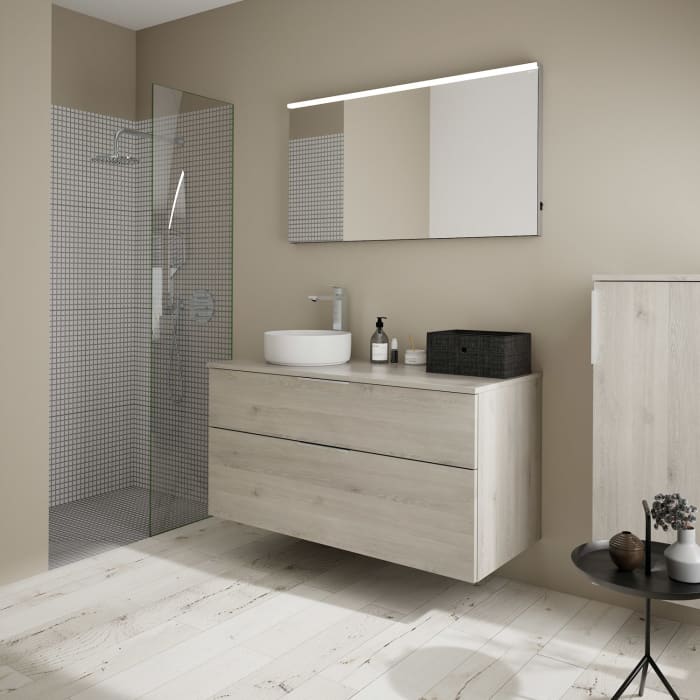 burgbad Eqio Waschtischkombination mit Keramik-Aufsatzwaschtisch 120 cm, links, mit Griff G0146