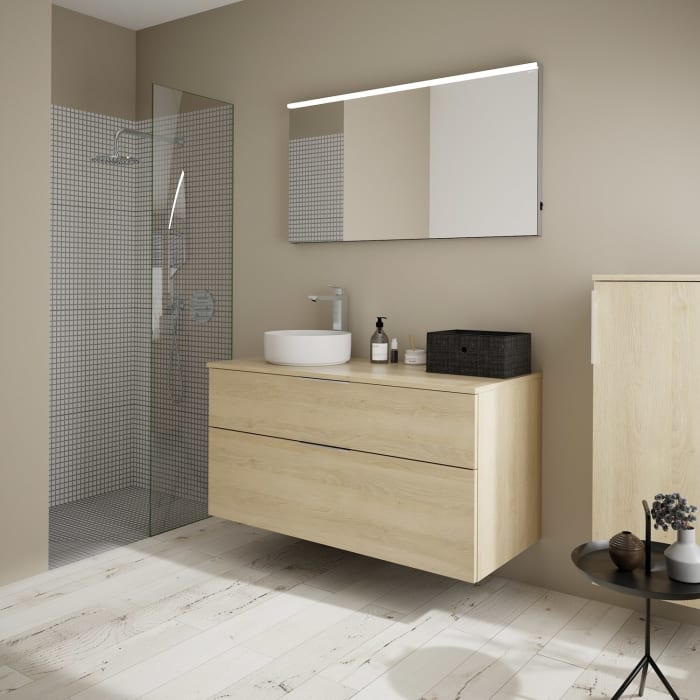 burgbad Eqio Waschtischkombination mit Keramik-Aufsatzwaschtisch 120 cm, links, mit Griff G0146