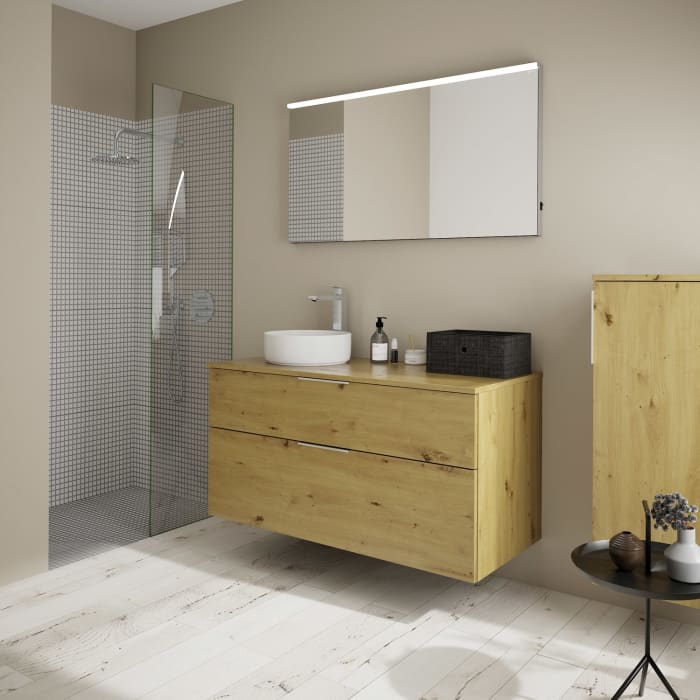 burgbad Eqio Waschtischkombination mit Keramik-Aufsatzwaschtisch 120 cm, links, mit Griff G0146