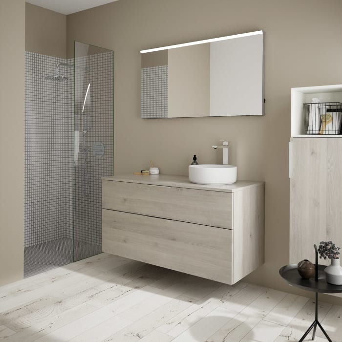 burgbad Eqio Waschtischkombination mit Keramik-Aufsatzwaschtisch 120 cm, rechts, mit Griff G0146