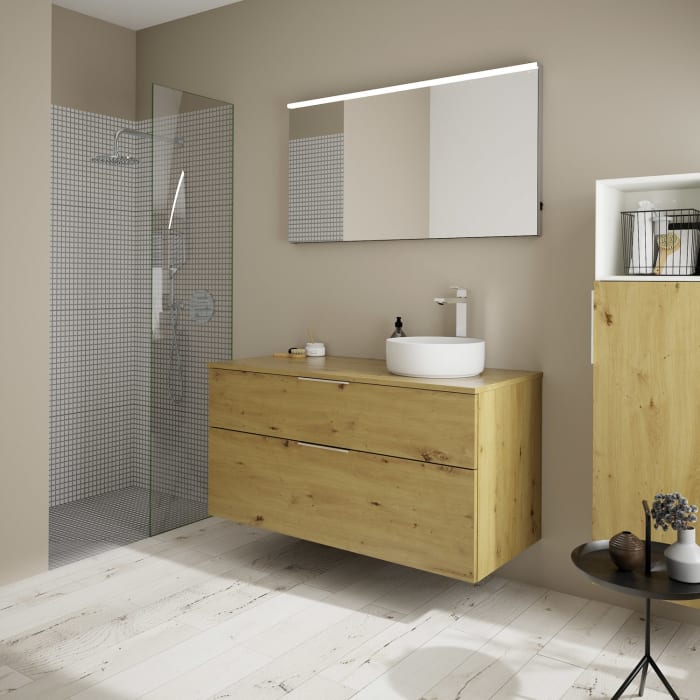 burgbad Eqio Waschtischkombination mit Keramik-Aufsatzwaschtisch 120 cm, rechts, mit Griff G0146