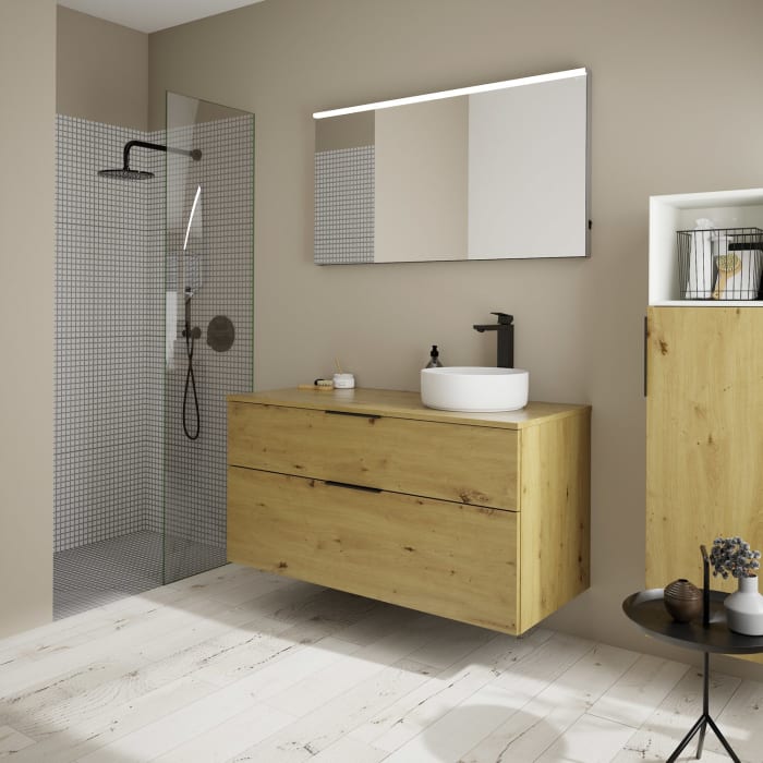 burgbad Eqio Waschtischkombination mit Keramik-Aufsatzwaschtisch 120 cm, rechts, mit Griff G0200