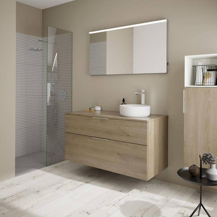 burgbad Eqio Waschtischkombination mit Keramik-Aufsatzwaschtisch 120 cm, rechts, mit Griff G0146