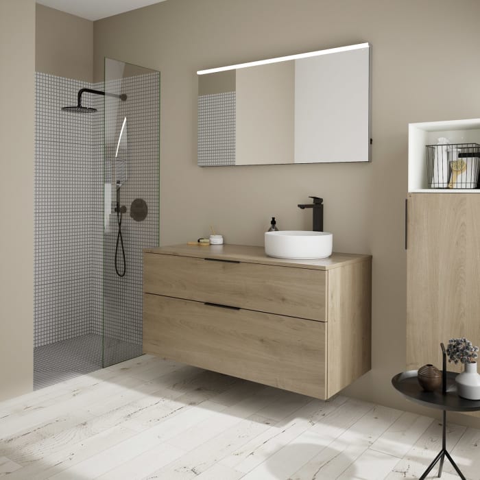 burgbad Eqio Waschtischkombination mit Keramik-Aufsatzwaschtisch 120 cm, rechts, mit Griff G0200