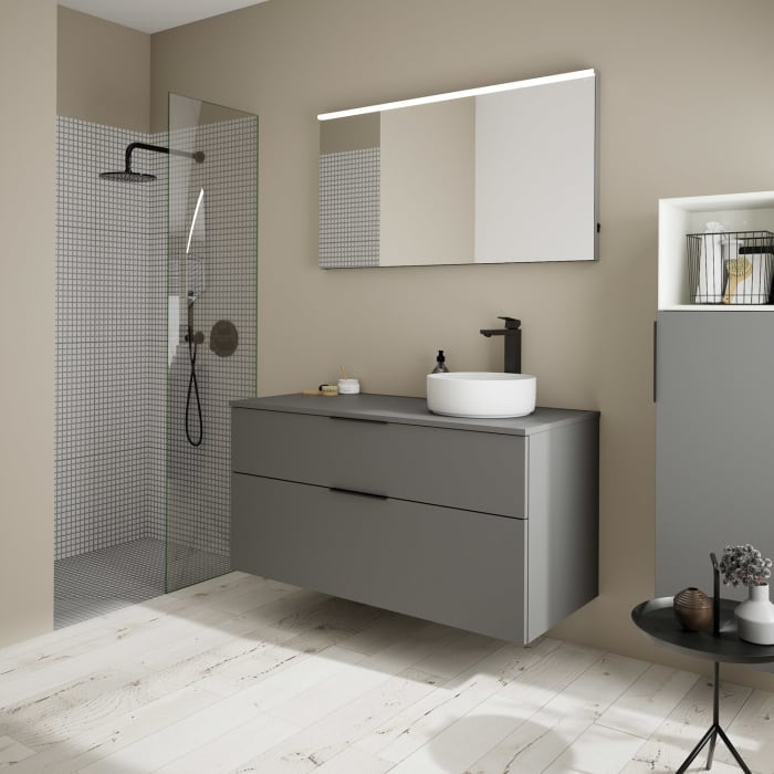 burgbad Eqio Waschtischkombination mit Keramik-Aufsatzwaschtisch 120 cm, rechts, mit Griff G0200