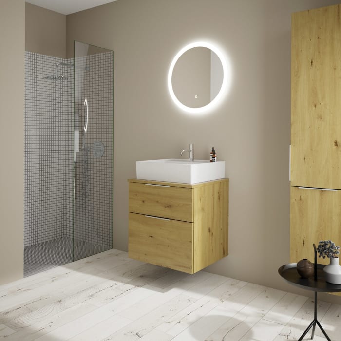 burgbad Eqio Waschtischkombination mit Keramik-Aufsatzwaschtisch 60 cm, mit Griff G0146