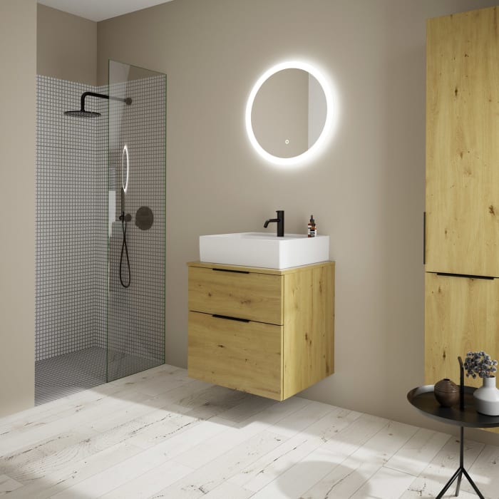 burgbad Eqio Waschtischkombination mit Keramik-Aufsatzwaschtisch 60 cm, mit Griff G0200