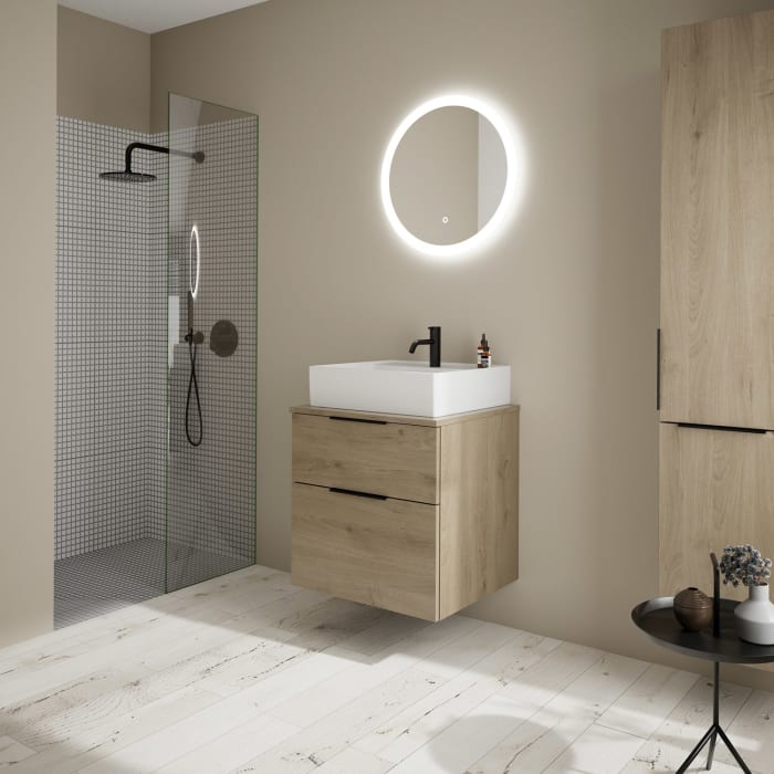 burgbad Eqio Waschtischkombination mit Keramik-Aufsatzwaschtisch 60 cm, mit Griff G0200