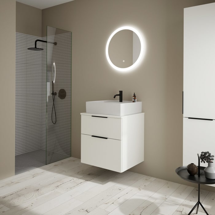 burgbad Eqio Waschtischkombination mit Keramik-Aufsatzwaschtisch 60 cm, mit Griff G0200