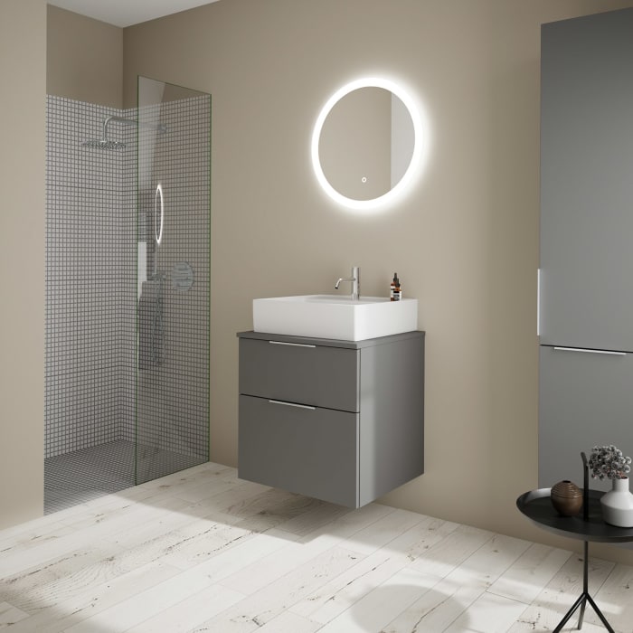 burgbad Eqio Waschtischkombination mit Keramik-Aufsatzwaschtisch 60 cm, mit Griff G0146